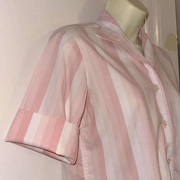 Vintage 60s Bobbie Brooks Pink & White Vertical Striped Short Sleeve Shirt - Picture 6 of 8